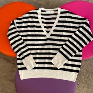 black white bevan striped RAG & BONE JEAN v-neck wool sweater - small/petite